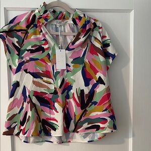 CROSBY by Mollie Burch Asymmetrical Ruffled Pink and Purple Blouse